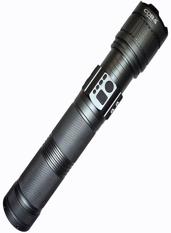 COBA مصباح يدوي LED قابل لإعادة الشحن COBA CB-G910 مدى طويل 3000م، وظيفة بنك الطاقة، ضوء جانبي COB، عرض رقمي للبطارية، مصباح من سبائك الألمنيوم - Image 3